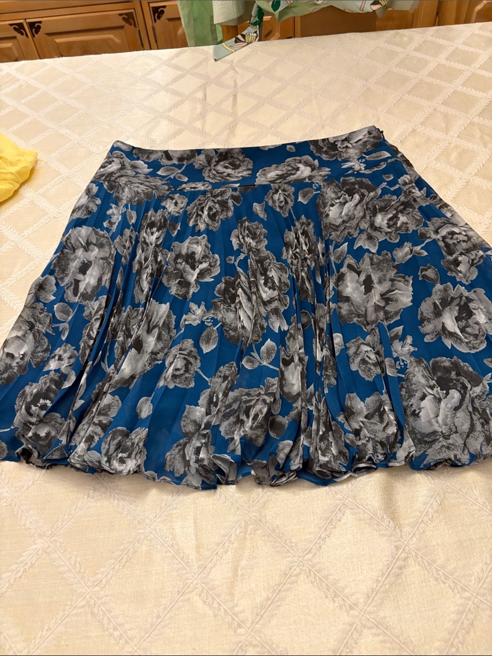 LOFT Blue and Gray Floral Skater Skirt